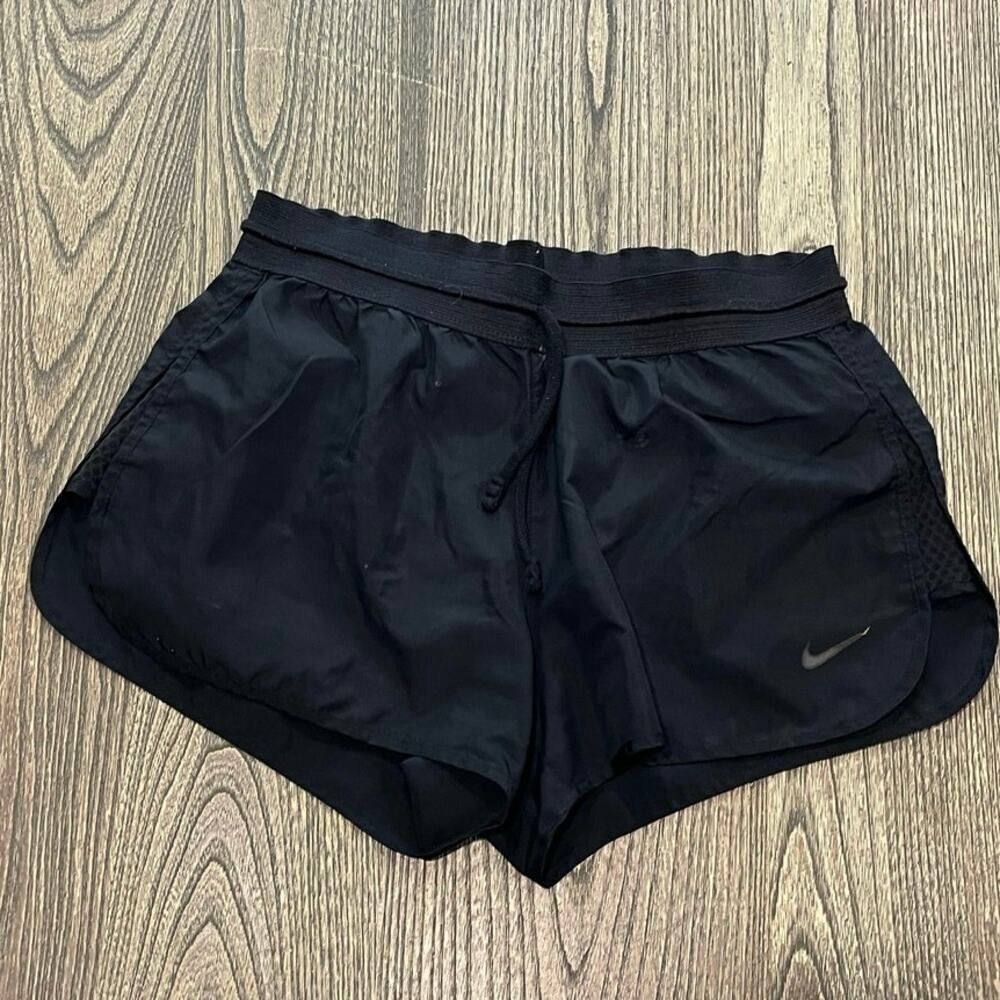 Nike Dri-Fit Womens Running Shorts Rubber Waistband Swoosh Logo Black Size XS